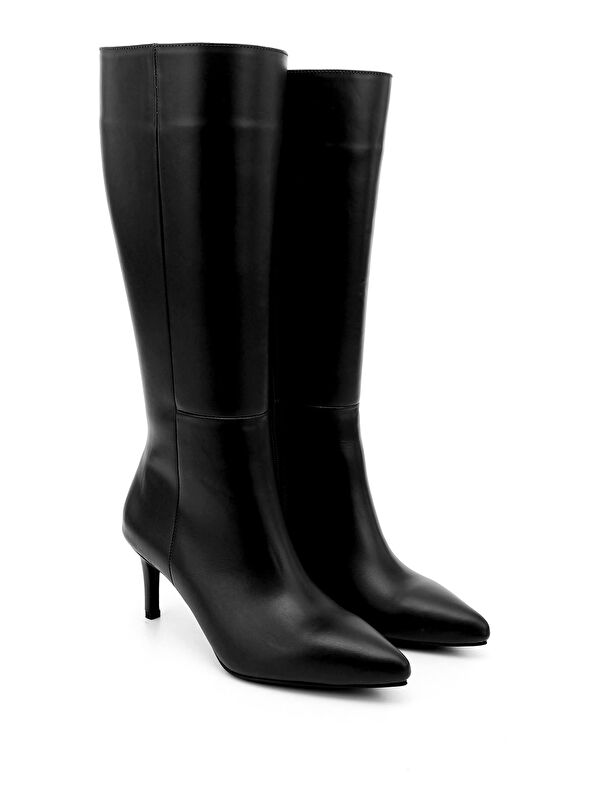 Kadın AÇIK SİYAH Platinum Fermuarlı İnce Topuklu Hakiki Deri Çizme - Görsel 3