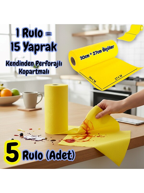 Technow Softtex 15 Kesimli Sarı Kopar Kullan Rulo Temizlik Bezi 27x30 Cm 5 Adet
