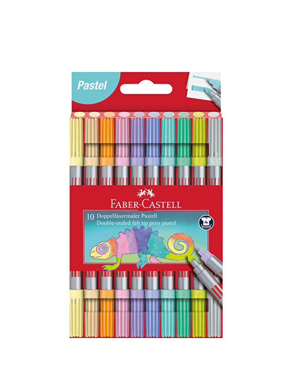 Faber-Castell Çift Uçlu Keçeli Kalem 10'lu Pastel, Su Bazlı Yıkanabilir,Ergonomik Gövde