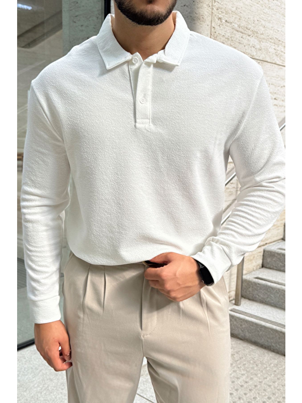 Livio Ferri Cali Erkek Regular Fit Polo Yaka Uzun Kollu Sweatshirt Tişört