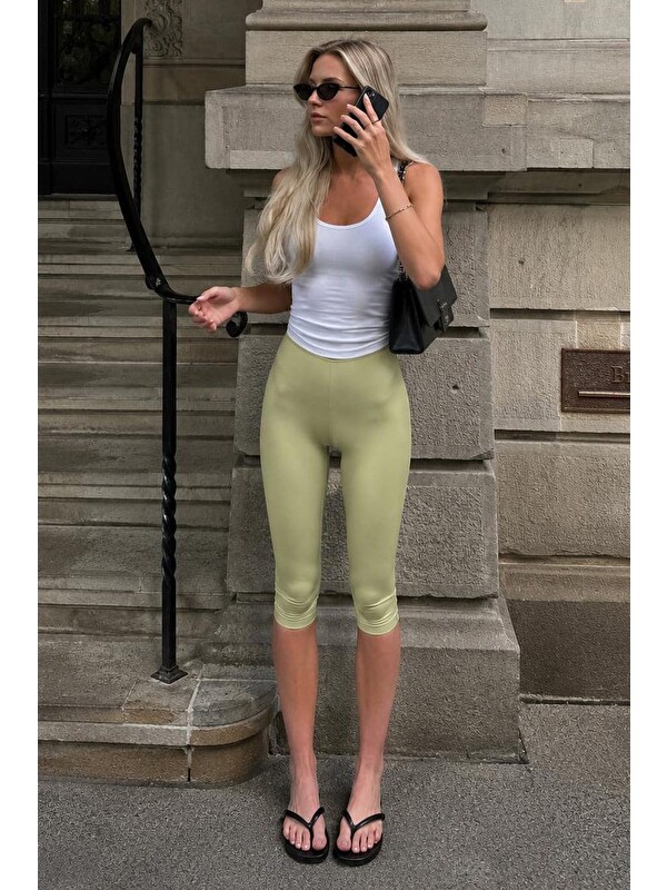 Madmext Yeşil Yüksek Bel Slim Fit Kapri Spor Tayt Mg2817
