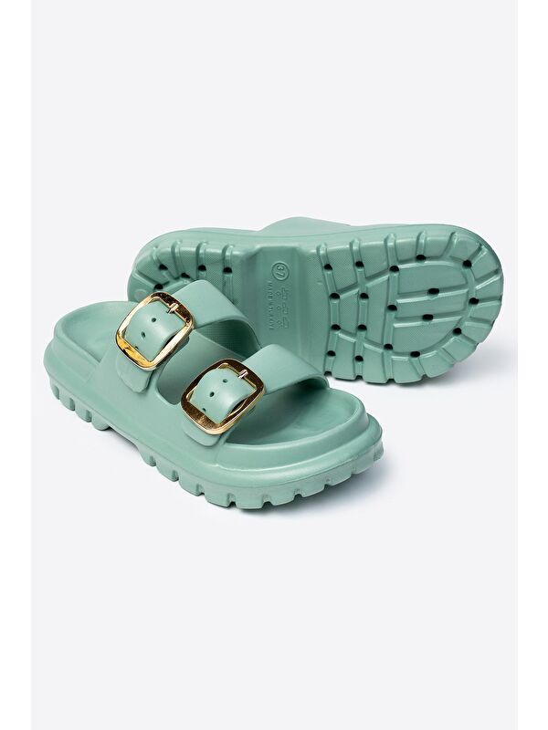 Çift Tokalı Kadın Eva Kalın Taban Terlik - Görsel 6