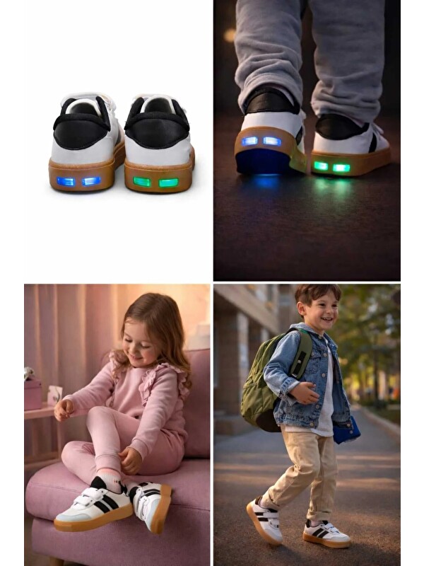 Slipcat Unisex Günlük Işıklı Çocuk Cırtlı Yürüyüş Koşu Sneaker Spor Ayakkabı