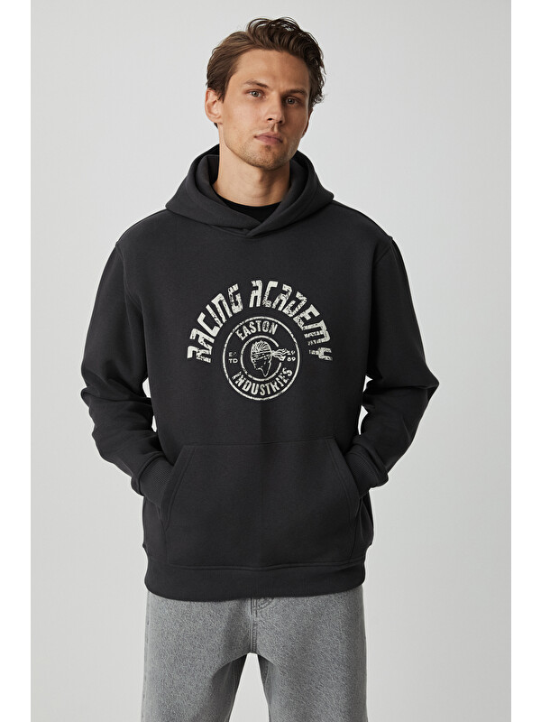 GRIMELANGE EDGAR Erkek %75 Pamuk %25 Polyester Yumuşacık Kapüşonlu Oversize ANTRASİT Sweatshirt