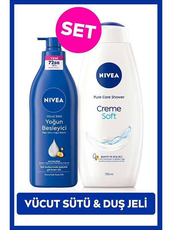 NIVEA Creme Soft Kremsi Dokunuş Duş Jeli 750ml ve Besleyici Vücut Sütü 400ml, Nemlendirici, Kuru Cilt
