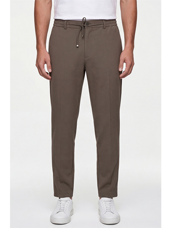 Sabri Özel Erkek Haki Normal Kesim Regular Fit Pamuklu Armürlü Bel Lastikli Jogger Pantolon