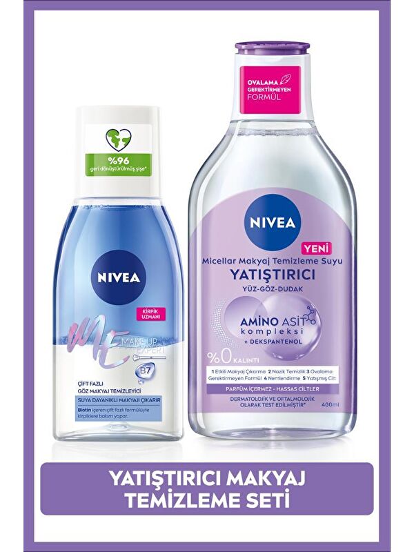 NIVEA Göz Makyaj Temizleyici 125ml ve Yatıştırıcı Micellar Makyaj Temizleme Suyu, Hassas Cilt,Dekspantenol
