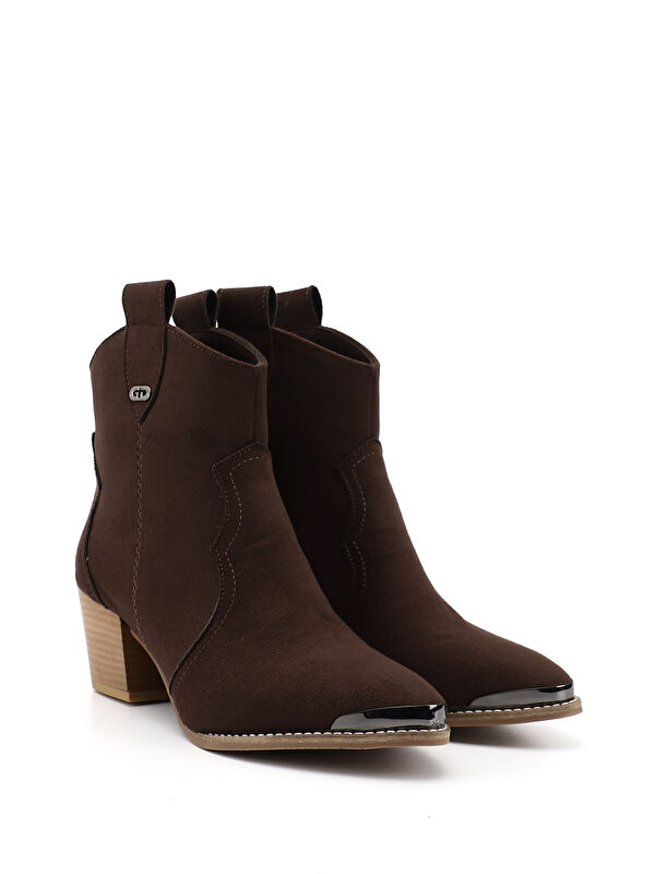 Gonderi(r) Kahverengi Gonderi(r) Sivri Burun Kadın Kalın Topuklu Kovboy Bot