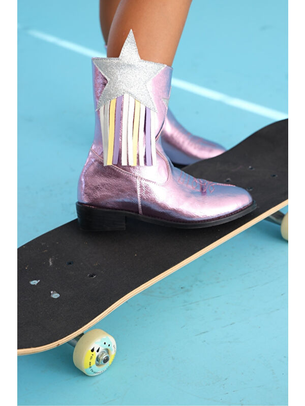 Pembe Yıldız ve Püskül Detaylı Kız Çocuk Kovboy Bot - Görsel 3