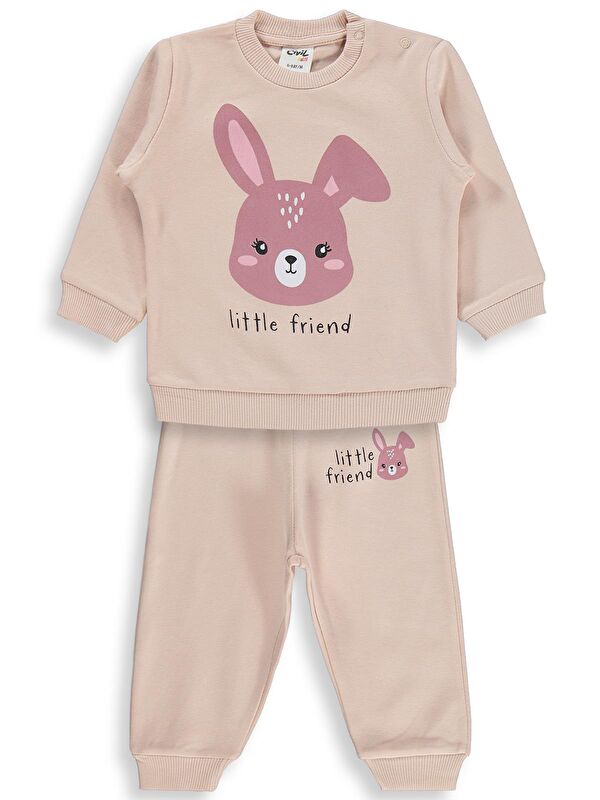 Civil Baby Tavşan Baskılı 6-18 Ay Takım - Pudra