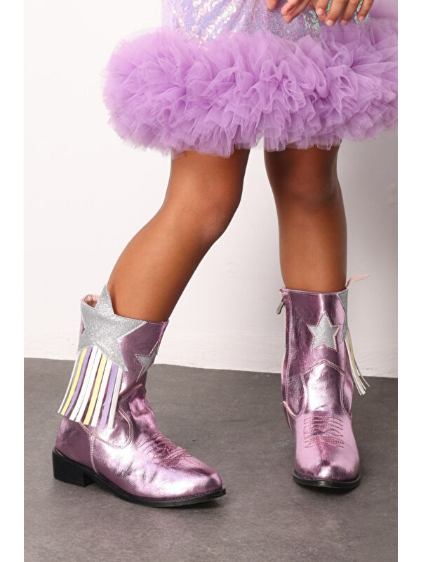 Pembe Yıldız ve Püskül Detaylı Kız Çocuk Kovboy Bot - Görsel 5