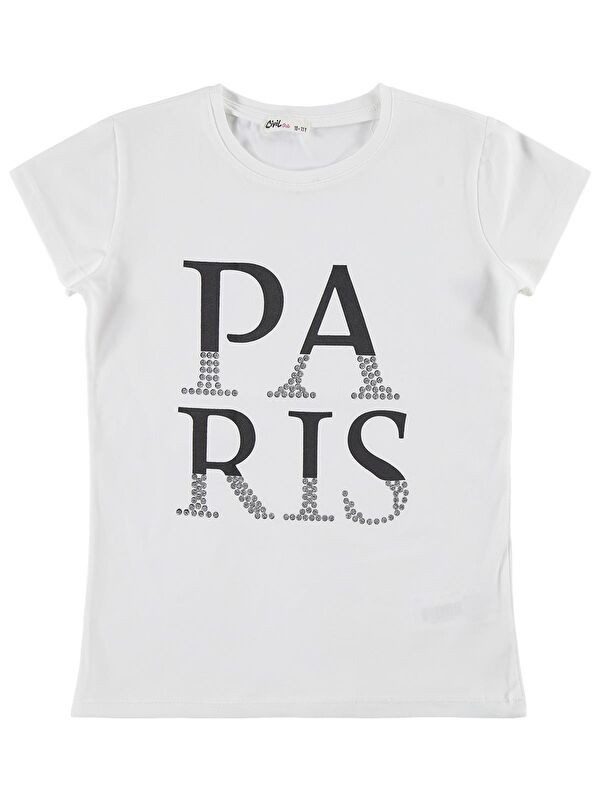 Civil Girls Paris Baskılı 10-13 Yaş Tişört - Kırık Beyaz