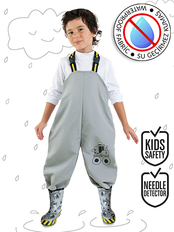 Denokids İnşaat Aracı Erkek Çocuk Su Geçirmez Yağmur Tulumu