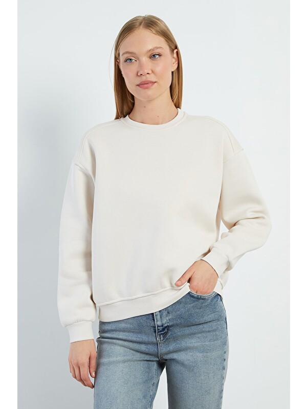 Fullamoda 3 İplik Basic Bisiklet Yaka Oversize Sweatshirt