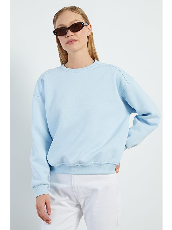 Fullamoda 3 İplik Basic Bisiklet Yaka Oversize Sweatshirt