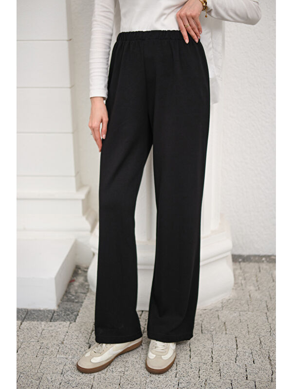 Locco Moda Kadın Beli Lastikli Pantolon Siyah
