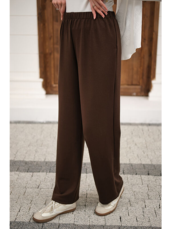 Locco Moda Kadın Beli Lastikli Pantolon Kahverengi