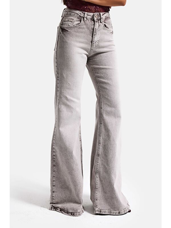 It's Basic Kadın Taş Jean Rengi 4s6-158 Flare Fit Komfort Kumaş İç Boy 83cm Denim Jean