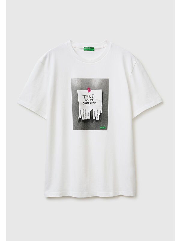 United Colors Of Benetton Erkek Beyaz  %100 Pamuk Regular Fit Grafik Baskılı T-Shirt