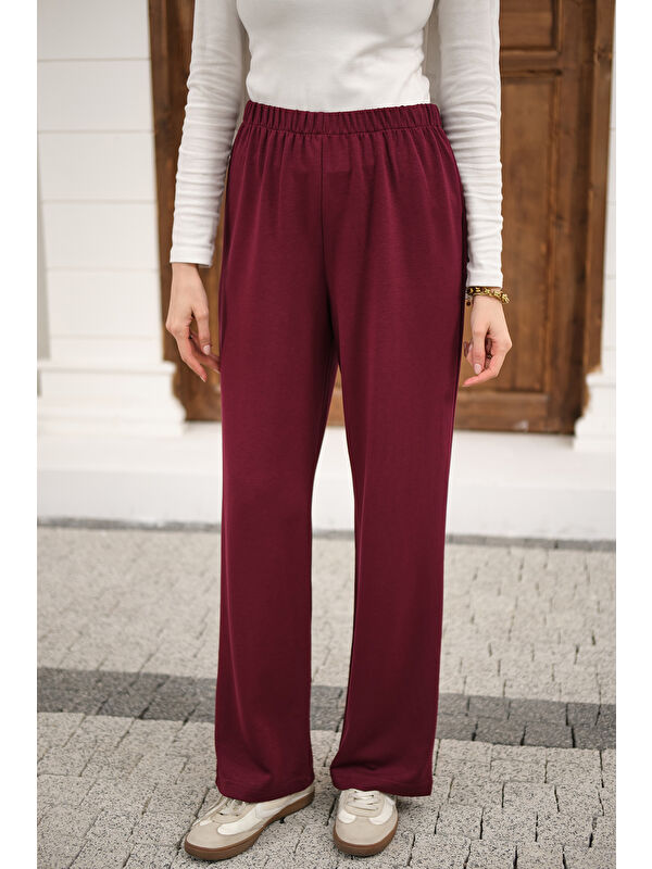 Locco Moda Kadın Beli Lastikli Pantolon Bordo