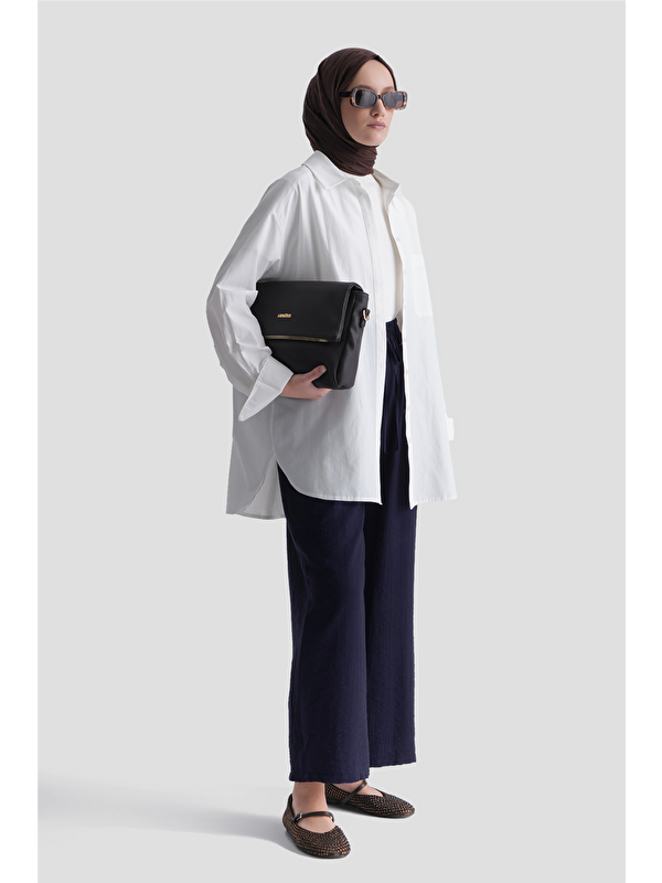ARMİNE Beli Lastikli Palazzo Pantolon Lacivert