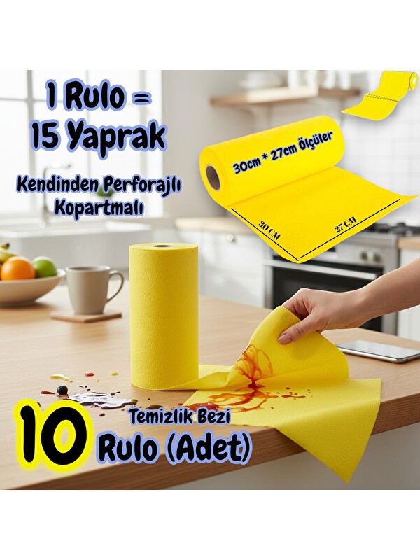 Technow Softtex 15 Kesimli Sarı Kopar Kullan Rulo Temizlik Bezi 27x30 Cm 10'lu