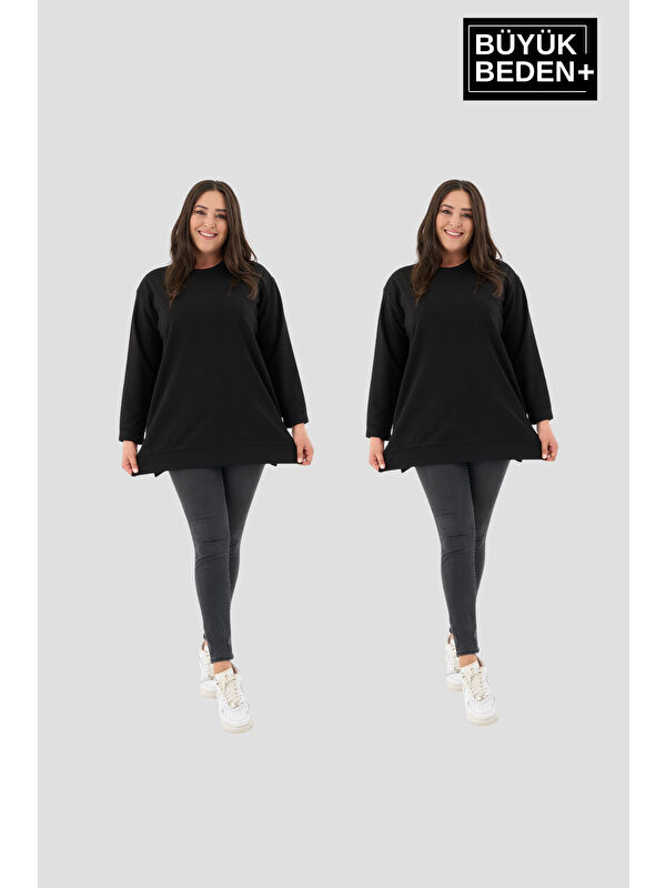 Süperlife Kadın Büyük Beden 2'li Set ince Sweatshırt Tunik SPR26BTK990+2
