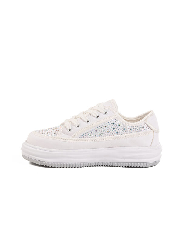 Beyaz Taşlı Bağcıklı Kadın Spor Ayakkabı Lady 526 Z - Görsel 3