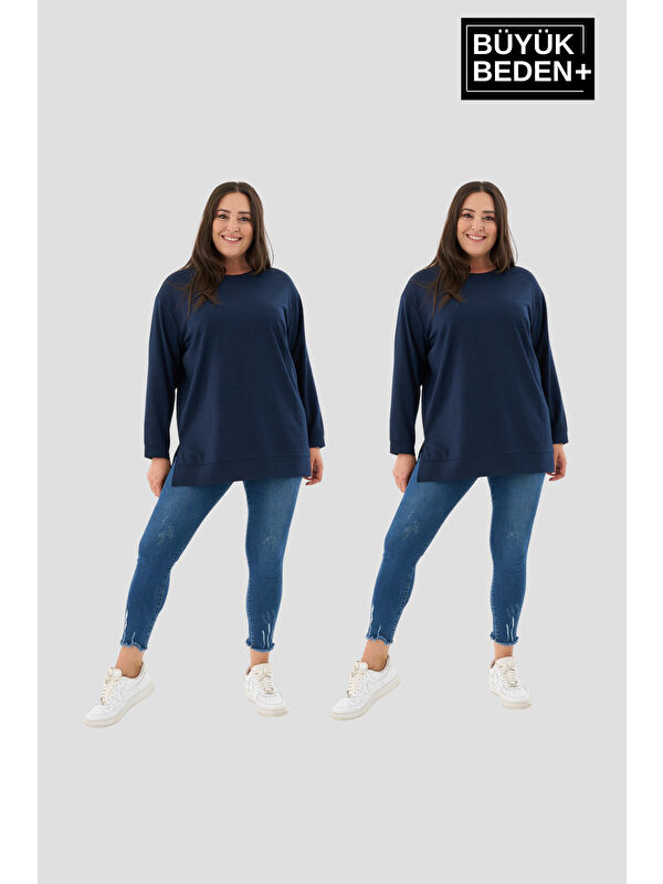 Süperlife Kadın Büyük Beden 2'li Set ince Sweatshırt Tunik SPR26BTK990+2