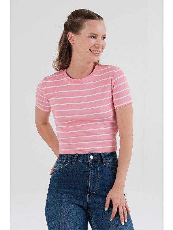 Fullamoda Basic Çizgili Crop Tişört