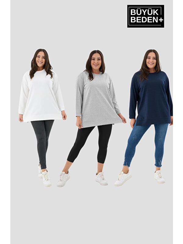 Süperlife Kadın Büyük Beden 3'lü Set ince Sweatshırt Tunik SPR26BTK990+3