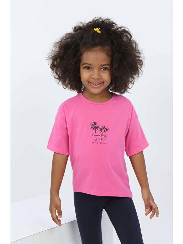 Toontoykids Kız Çocuk Panama Beach Baskılı Tişört