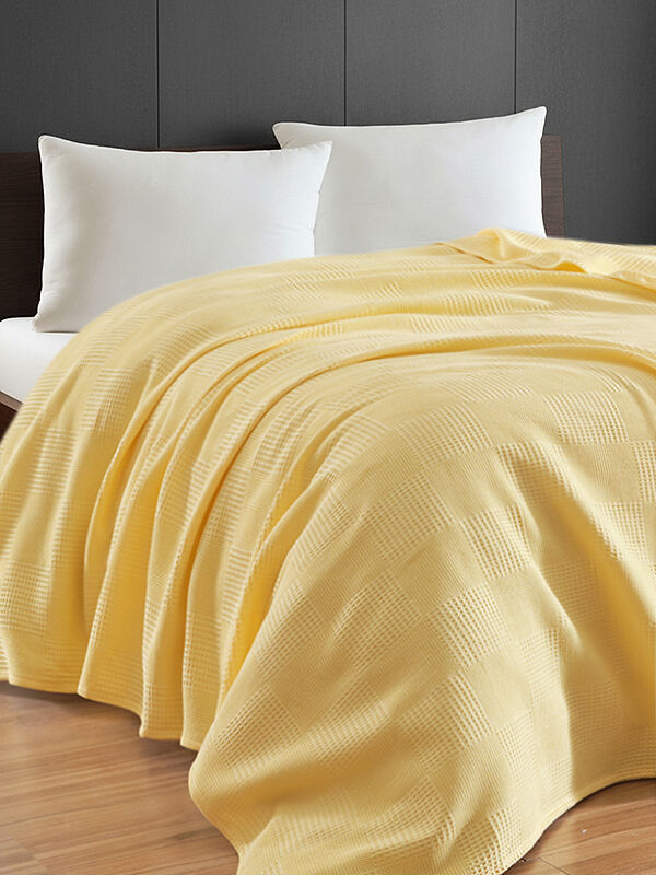 UPSTYLE %100 Pamuk Pike Battal Boy Örtü – Karo Desen Sarı Renk, 240x230 cm