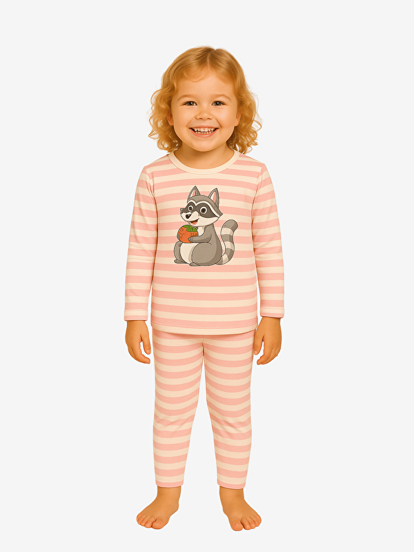Luggi Baby Bisiklet Yaka Baskılı Uzun Kollu Kız Çocuk Pijama Takımı