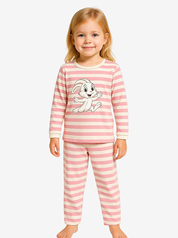 Luggi Baby Bisiklet Yaka Baskılı Uzun Kollu Kız Çocuk Pijama Takımı