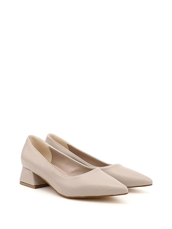 Kadın TEN Sivri Burun Kısa Kalın Topuklu Ayakkabı - Görsel 3