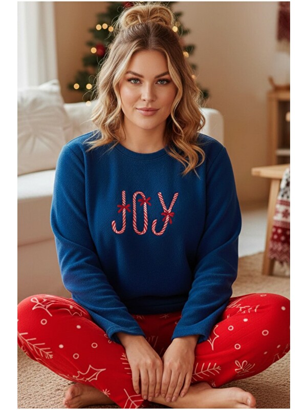 Siyah İnci Nakışlı Büyük Beden Polar Kışlık Örme Pijama Takım 25222581