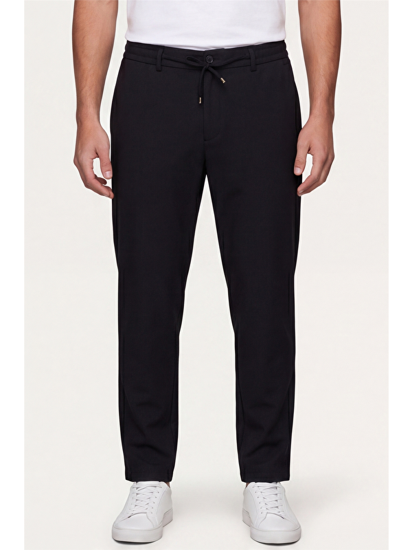 Sabri Özel Erkek Siyah Normal Kesim Regular Fit Pamuklu Armürlü Bel Lastikli Jogger Pantolon