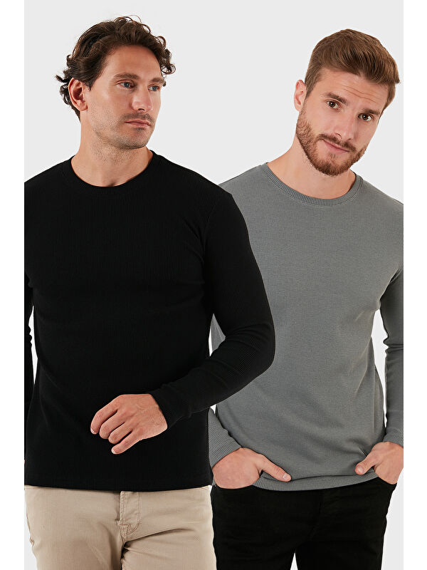Buratti Pamuklu Bisiklet Yaka Slim Fit Basic 2'li Paket Sweat 5905073S2