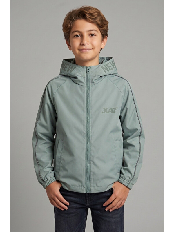 Pina Kids Erkek Çocuk Kapüşonlu Kolları Şeritli Baskılı Bondik Kumaş Mevsimlik Mont MM5011