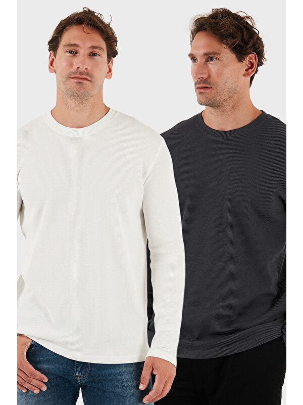 Buratti Pamuklu Bisiklet Yaka Slim Fit Basic 2'li Paket Sweat 5905073S2