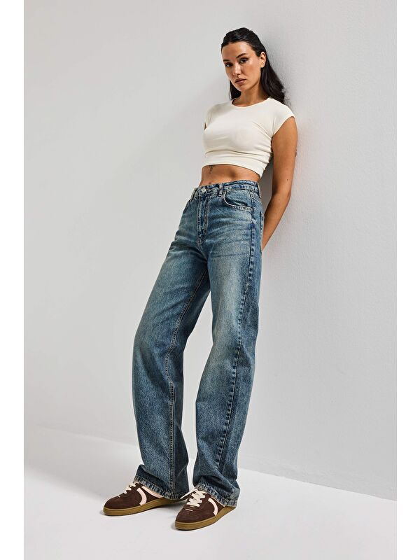 It's Basic Kadın Tint Jean Doris 4s6-65 Straight Fit Yüksek Bel %100 Pamuk Denim Jean