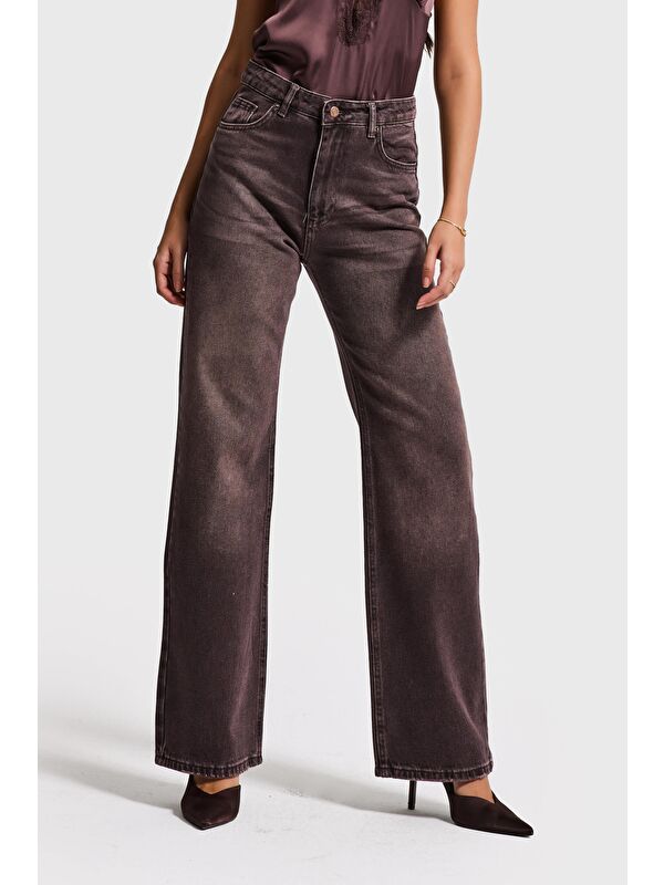 It's Basic Kadın Koyu Kahve Doris 2s6-16 Straight Fit Yüksek Bel %100 Pamuk Denim Jean