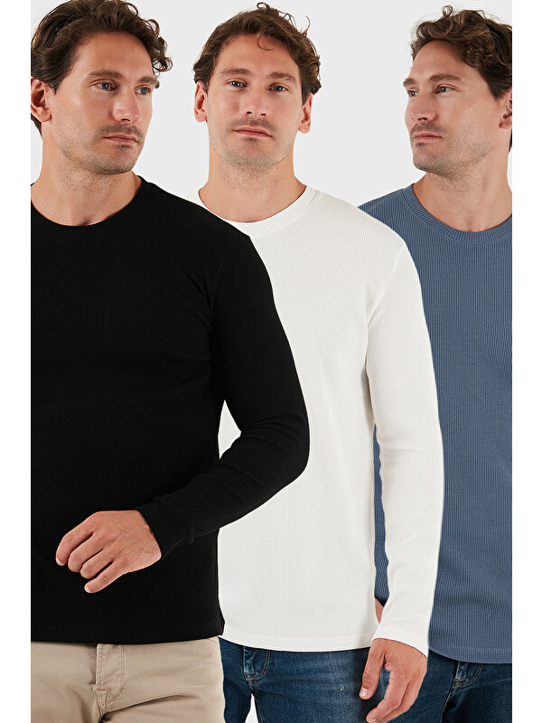 Buratti Pamuklu Bisklet Yaka Normal Kalıp Basic 3'lü Paket Sweat 5905073S3