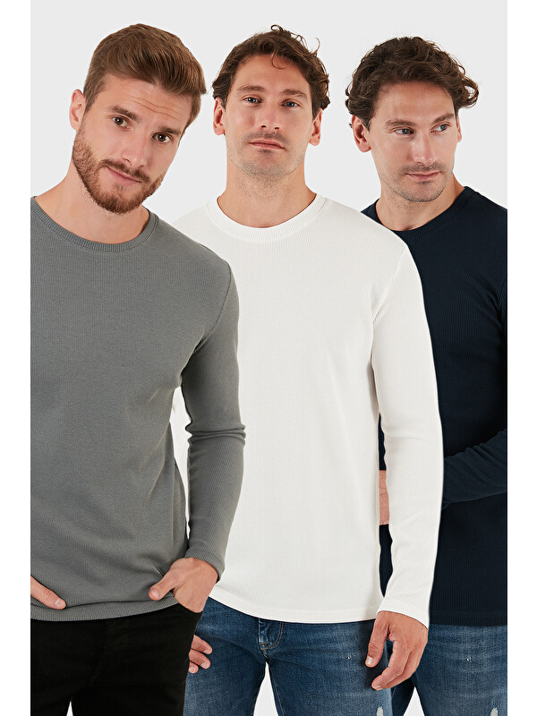 Buratti Pamuklu Bisklet Yaka Normal Kalıp Basic 3'lü Paket Sweat 5905073S3