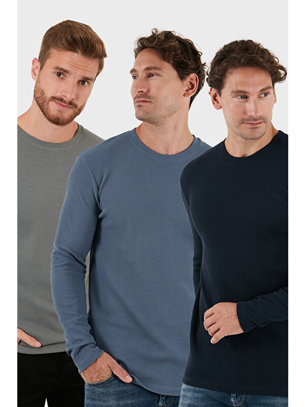 Buratti Pamuklu Bisklet Yaka Normal Kalıp Basic 3'lü Paket Sweat 5905073S3