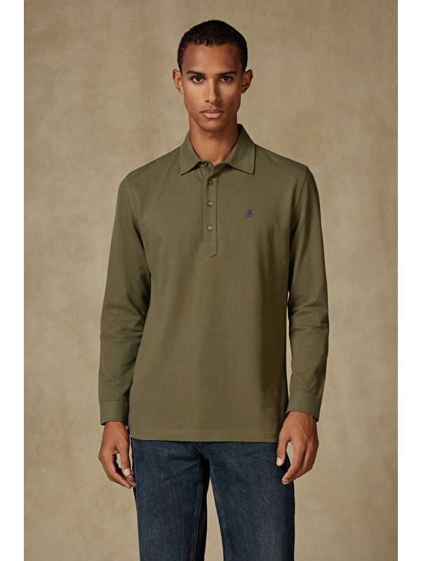 ABBATE Castle Pike Pamuklu Comfort Fit Haki Polo Yaka Erkek Düz Polo Shirt