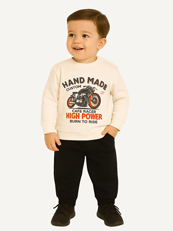 Luggi Baby Bisiklet Yaka Baskılı Erkek Bebek Sweatshirt ve Eşofman Alt 2'li