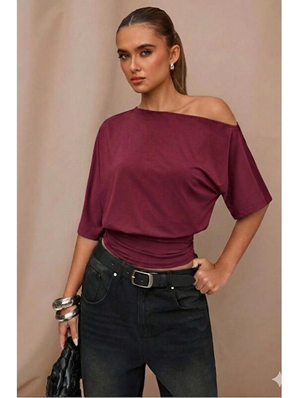 Tarz Cool Omuz Dekolteli Elastanlı Süprem Kumaş Basic Tişört – Rahat Kesim Kadın Bluz