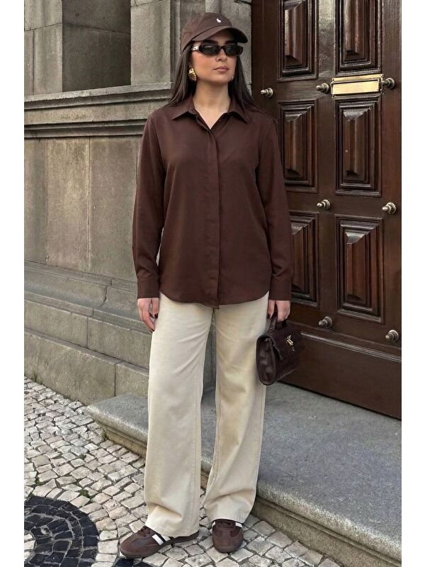 Madmext Kahverengi Modern Kesim Kadın Gömlek Mg2674
